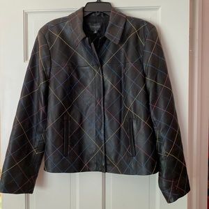 Genuine leather long sleeve cropped jacket